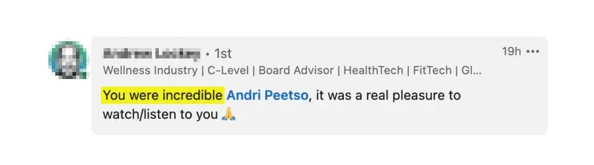 Testimonial for Andri Peetso